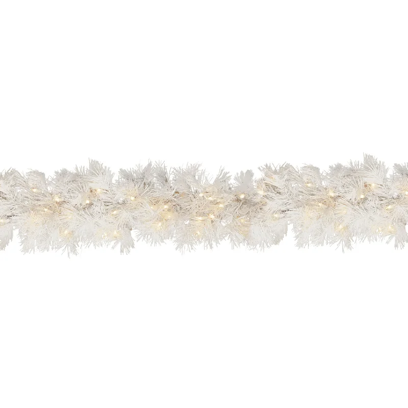 9 ft. Pre-Lit Wispy Willow White Garland with Clear Lights