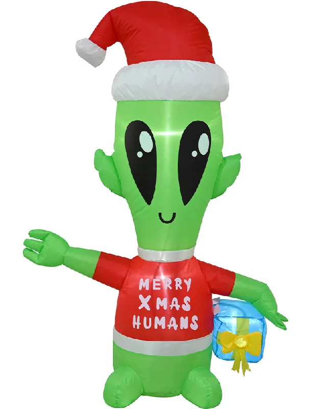 Alien with Present Christmas Lawn Inflatable 1.3m