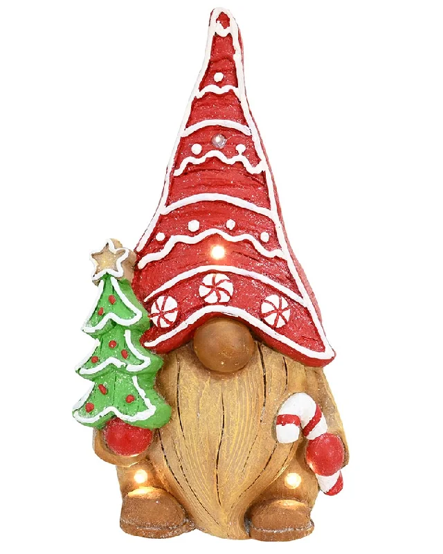 Ceramic Iced Gingerbread Gnome LED Christmas Decoration 36cm