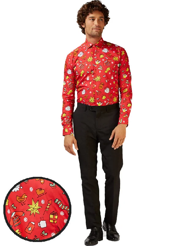 Opposuit Christmas Doodle Red Mens Shirt