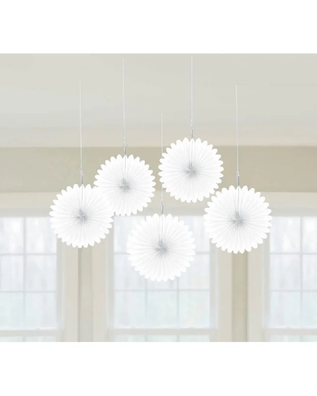 Christmas Frosty White Mini Hanging Fan Decorations Pack of 5