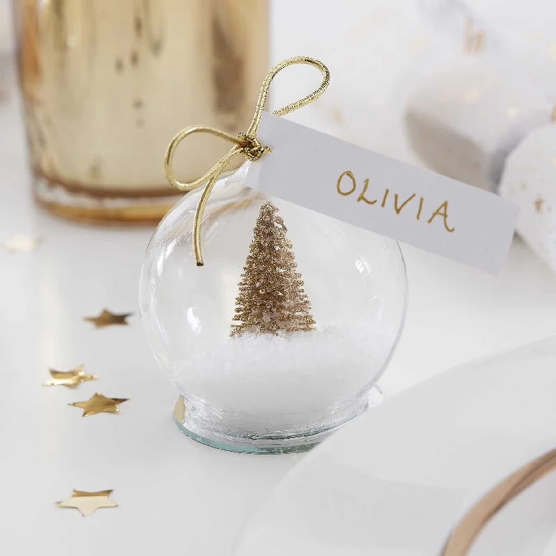 Christmas Gold Glitter Snow Globe Place Card Holders