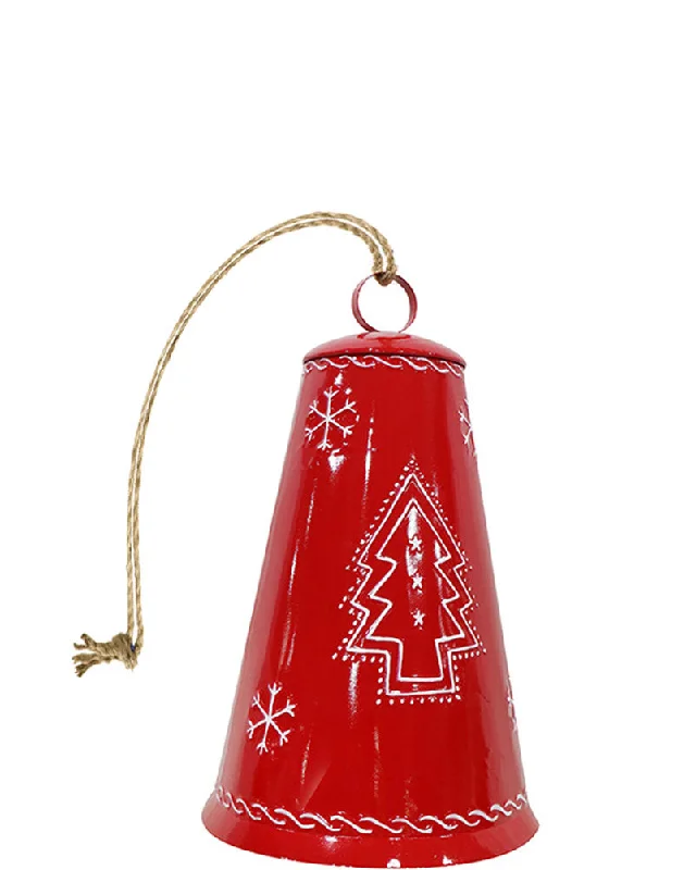 Christmas Metal Red Bell Embossed 29cm