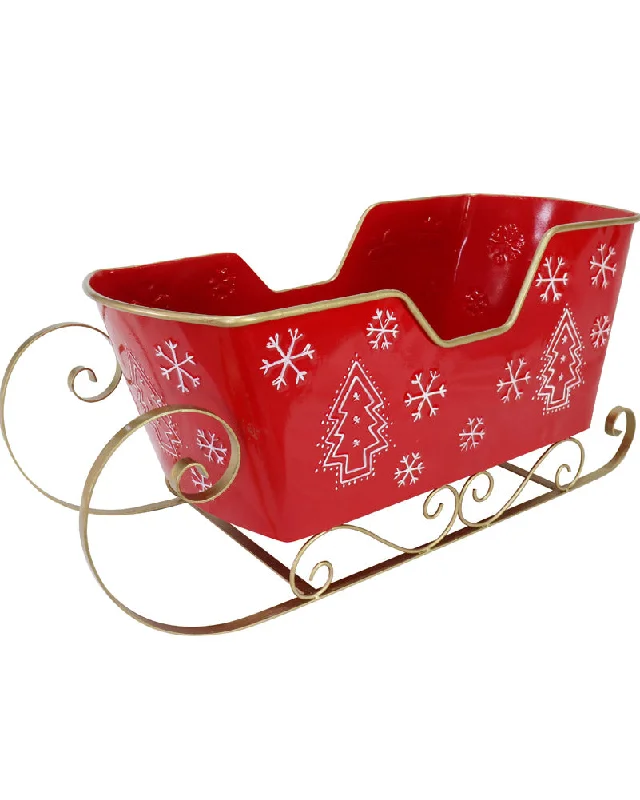 Christmas Metal Red Sleigh Embossed 76cm