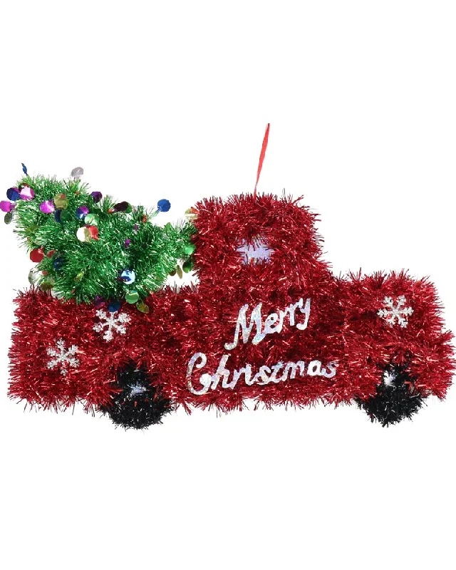 Christmas Pick Up Truck Tinsel Plaque 36cm