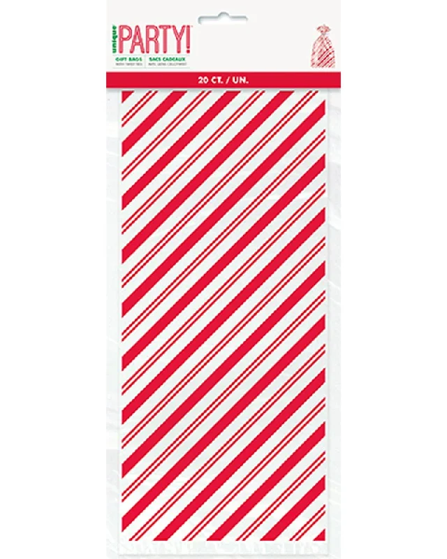 Christmas Red Stripes Snowman Cello Bag Pack of 20