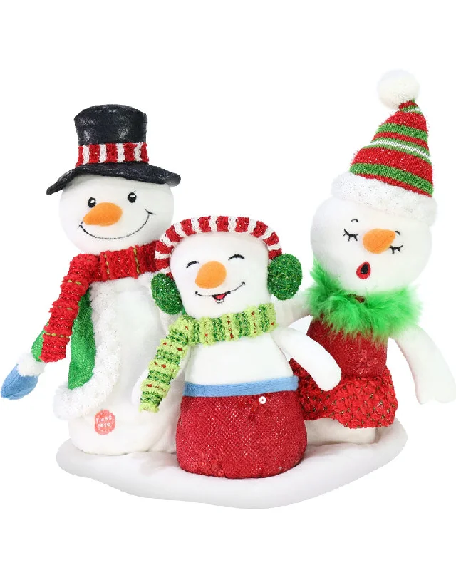 Christmas Singing Snowman Family Animatronic 35cm