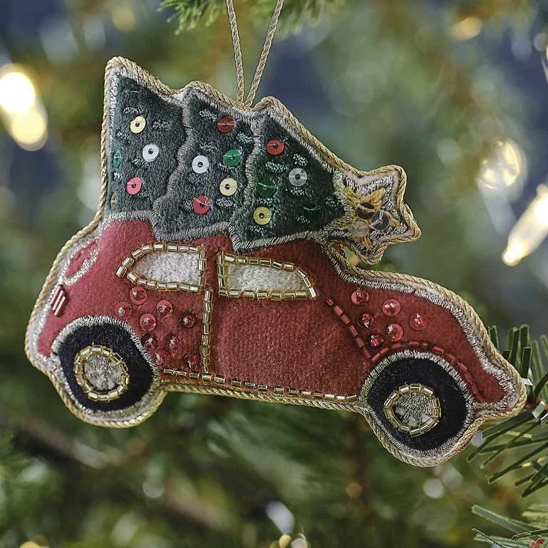 Christmas Velvet Luxe Red Velvet Car Hanging Tree Decoration