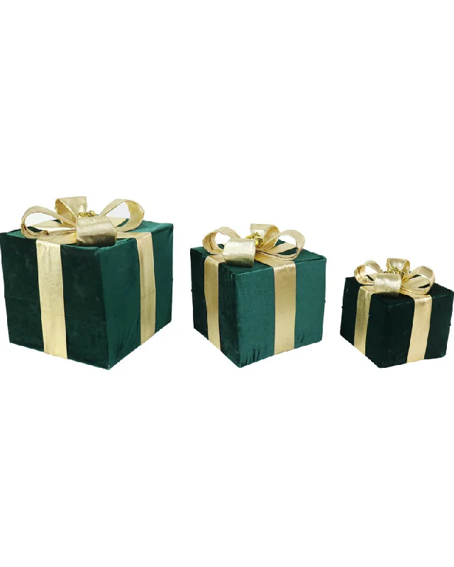 Christmas Velvet Presents Green and Gold 3 Piece