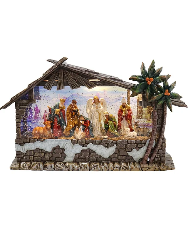 Deluxe USB Christmas LED Nativity Scene with Glitter Swirl and Music 34cm