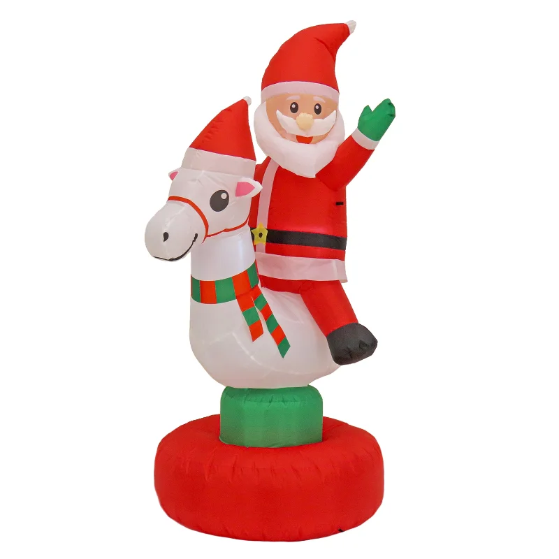 First Traditions - 6' Red Inflatable Blow Up Santa on Horse