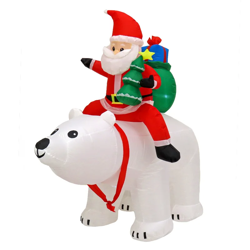 First Traditions 6 ft. Inflatable Santa Riding Polar Bear