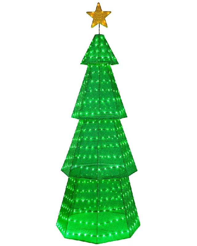 Flashing 4 Tier Green Mesh Tree LED Christmas Light 1.8m