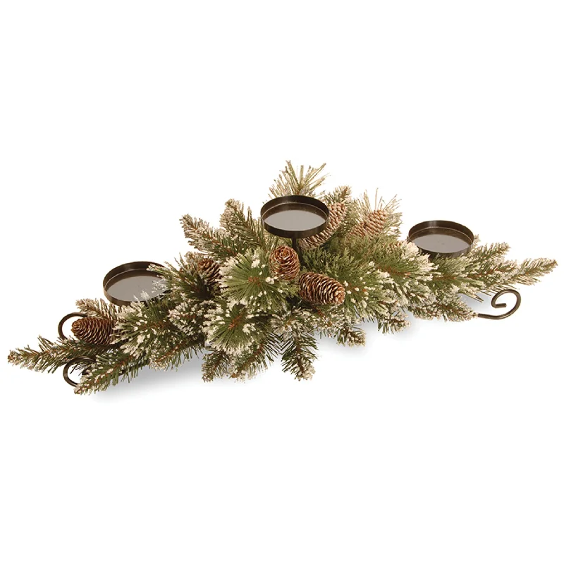 30 in. Glittery Bristle Pine Centerpiece and Candle Holder