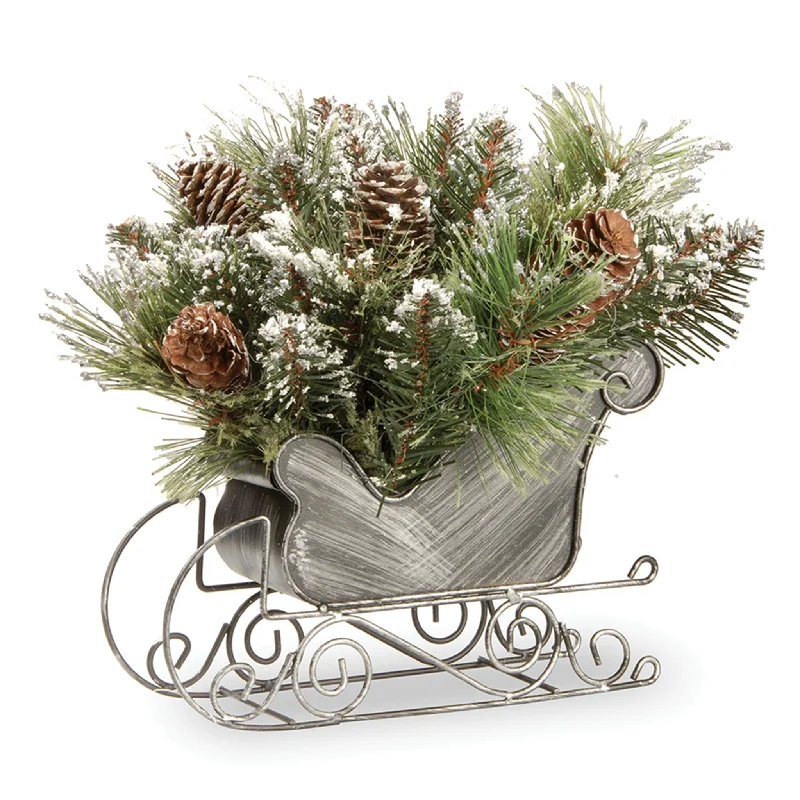 10 in. Glittery Bristle Pine Sleigh