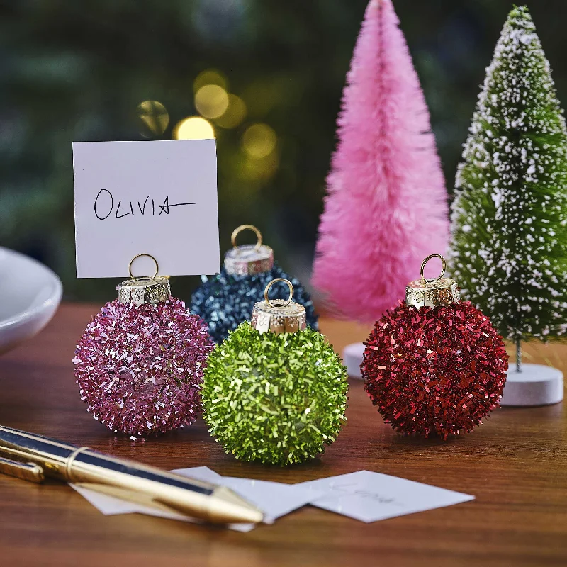 Merry & Bright Tinsel Bauble Place Card Holders