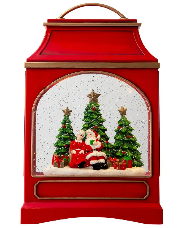 Mr And Mrs Claus Large Lantern Glitter Swirl Christmas Decoration 29cm