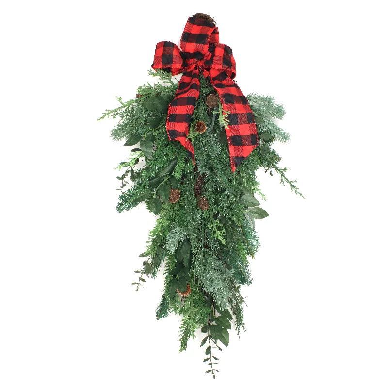 30 in. Mixed Pine Christmas Teardrop with Bow