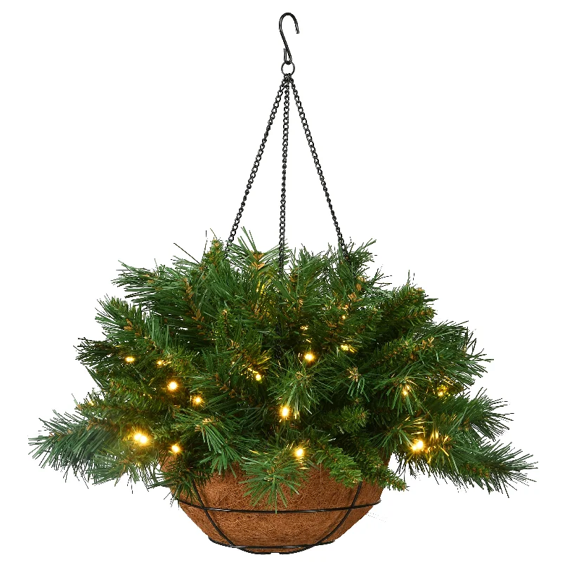 20 in. Pre-Lit Tiffany Fir Hanging Basket with Warm White LED Lights