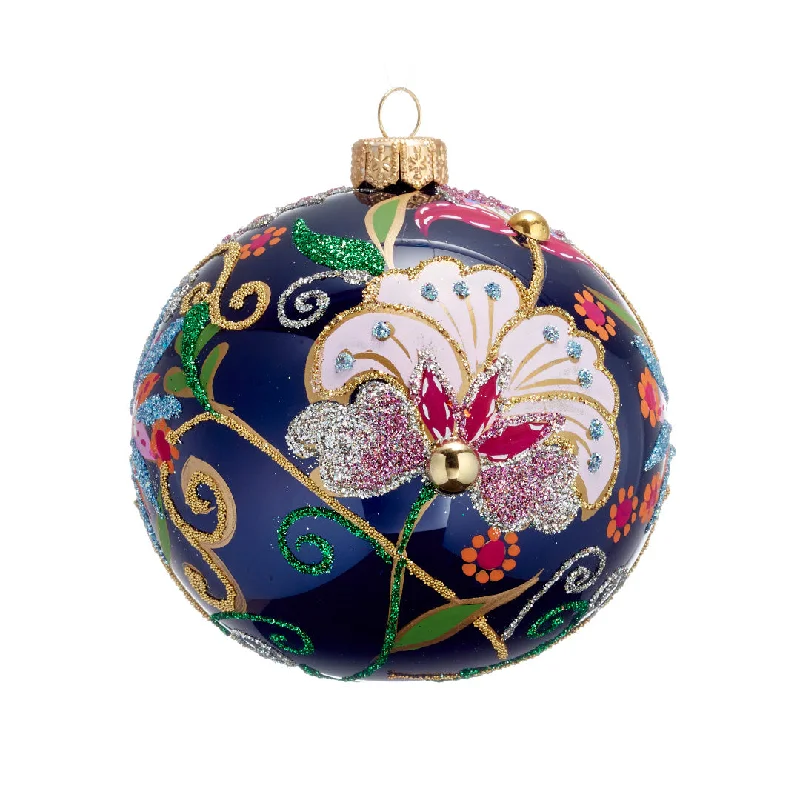 Pink Blossom on Blue Ball Ornament