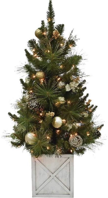 4.5' Pre-Lit Silver & Gold Front Door Christmas Tree