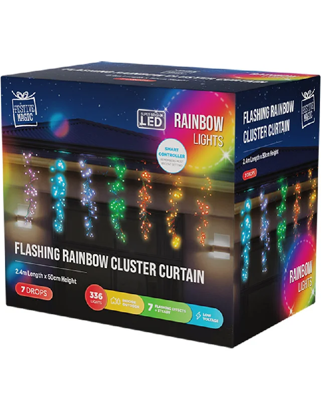 Rainbow Firecracker Christmas LED Curtain Lights 7 Piece