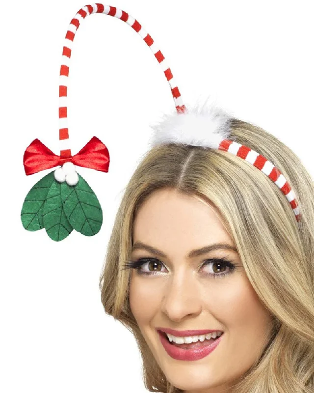 Red and White Mistletoe Kisses Headband