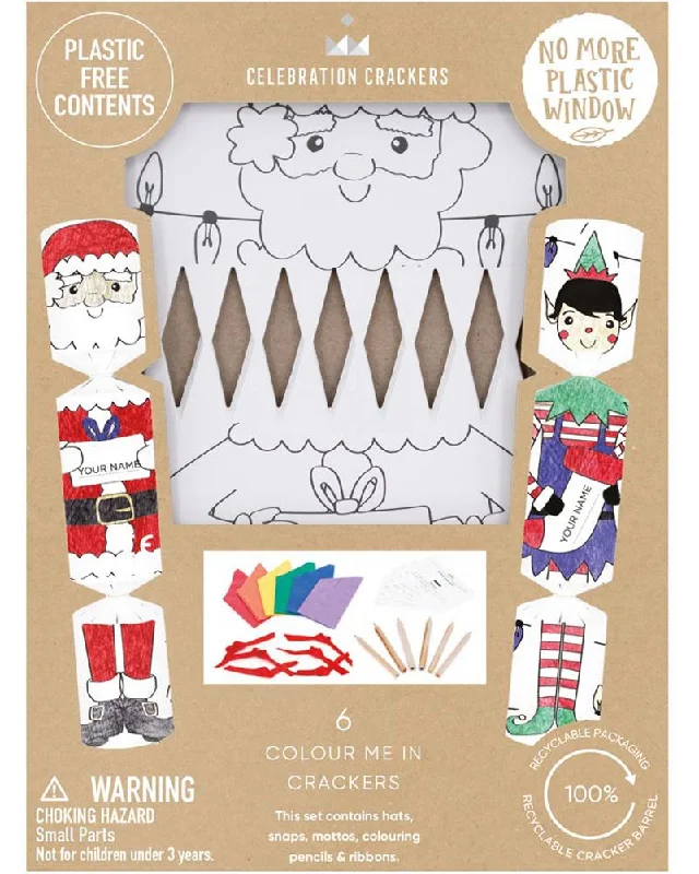 Santa and Elf Kids Colour Me Christmas Crackers Pack of 6