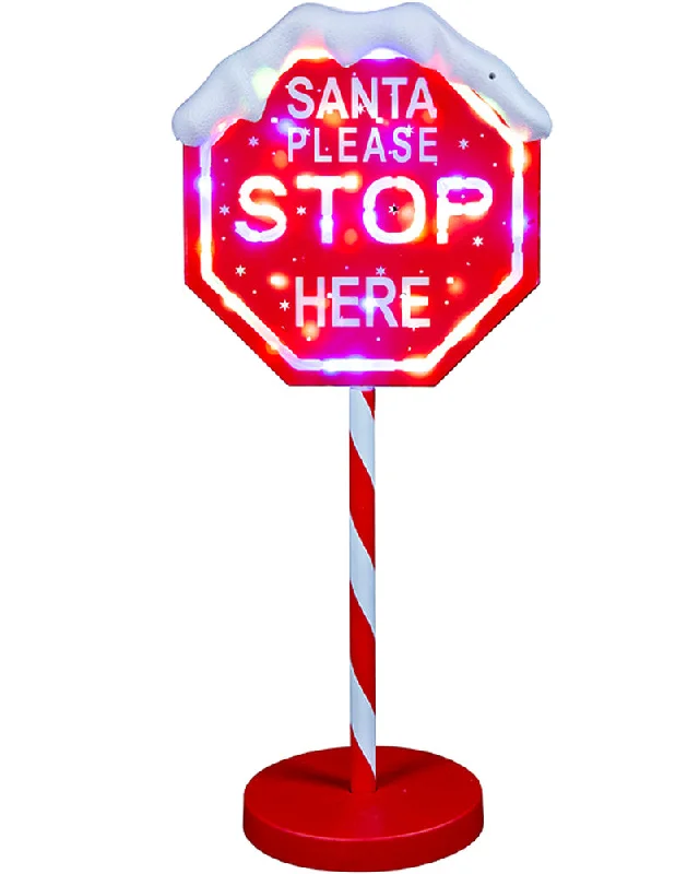 Santa Stop Here Sign Multi Base LED Christmas Lawn Decoration 1m