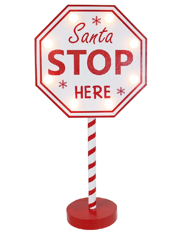 Santa Stop Here Signpost LED Christmas Decoration 40cm