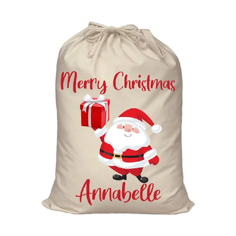 Santa with Gift Personalised Santa Sack