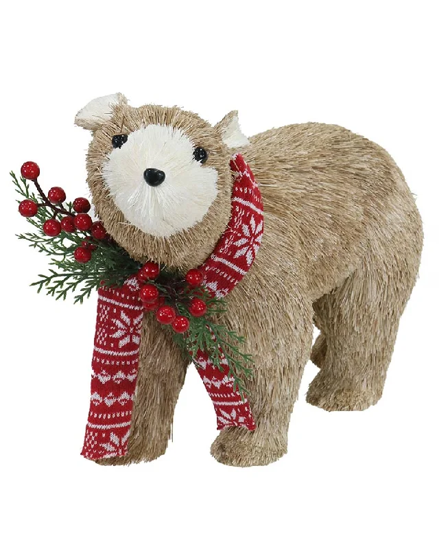 Sisal Bear with Knitted Scarf and Berries Christmas Decoration 40cm