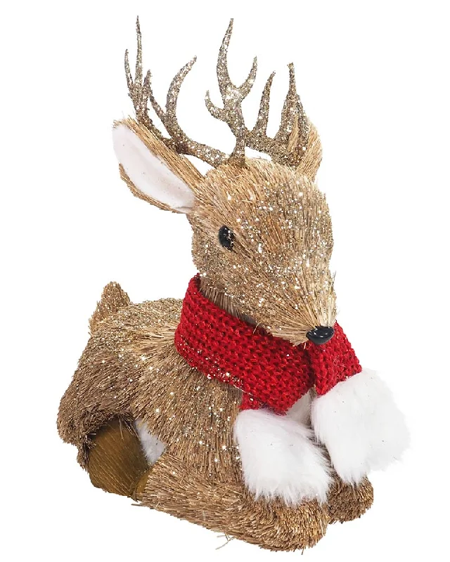 Sisal Sitting Reindeer with Red Scarf Christmas Decoration 31cm