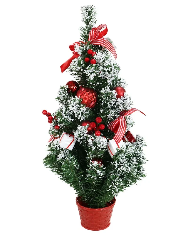 Snowy Red and White Potted Christmas Tree 60cm