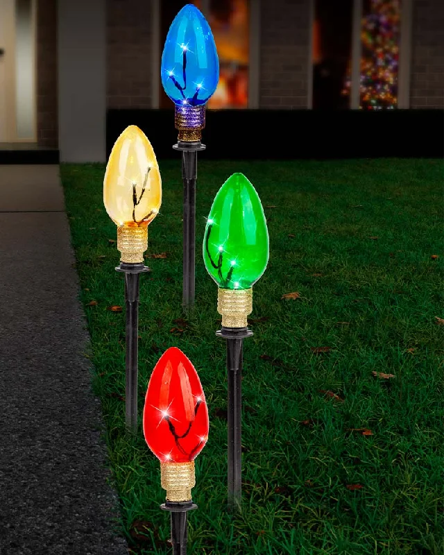 Solar Lightbulb Path Christmas Lights 4 Piece