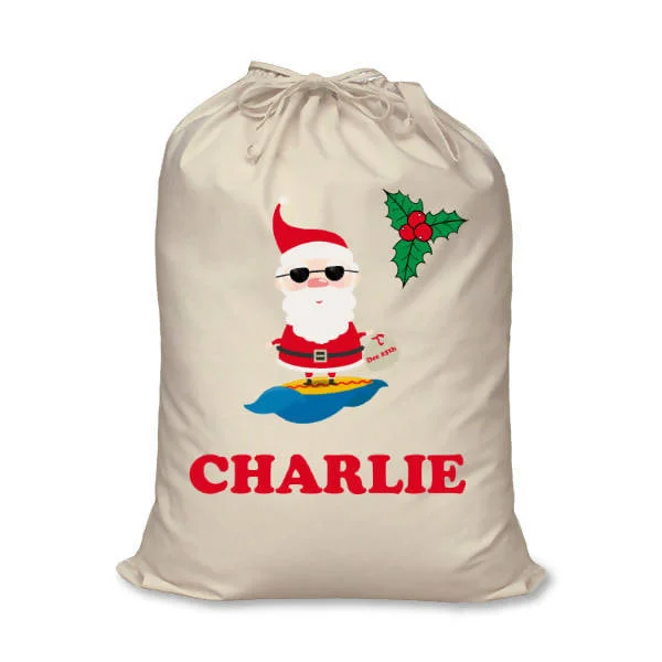 Surfing Santa Claus Personalised Santa Sack