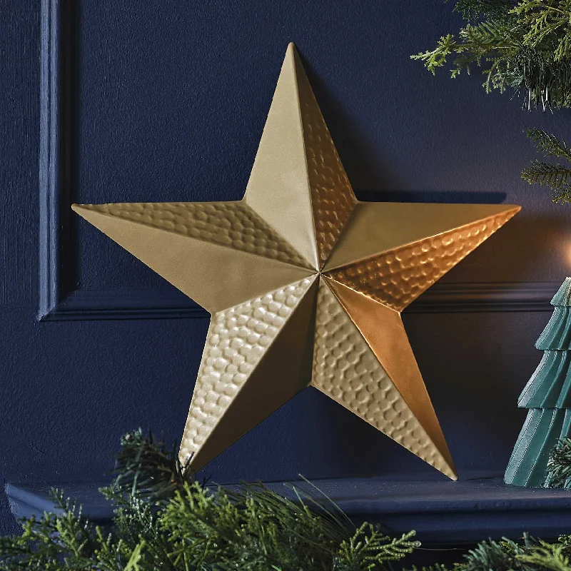 Velvet Luxe Christmas Hammered Metal Gold Star Decoration