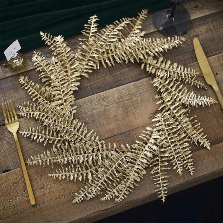 Velvet Luxe Gold Fern Christmas Wreath Table Place Mats