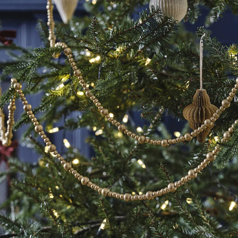 Velvet Luxe Gold Wood Beaded Christmas Garland