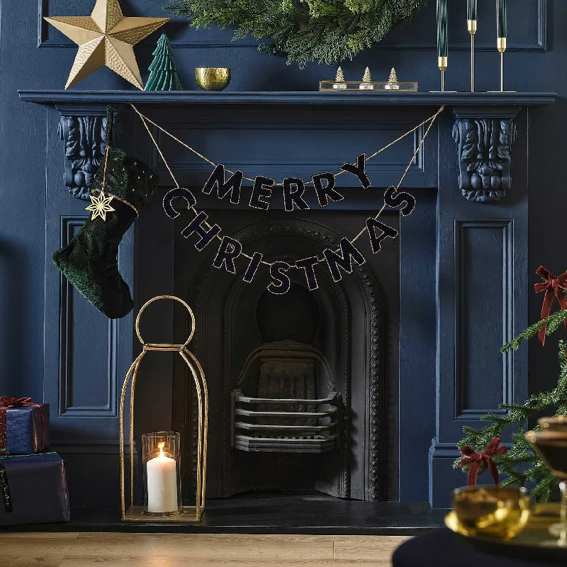 Velvet Luxe Navy Beaded Merry Christmas Bunting