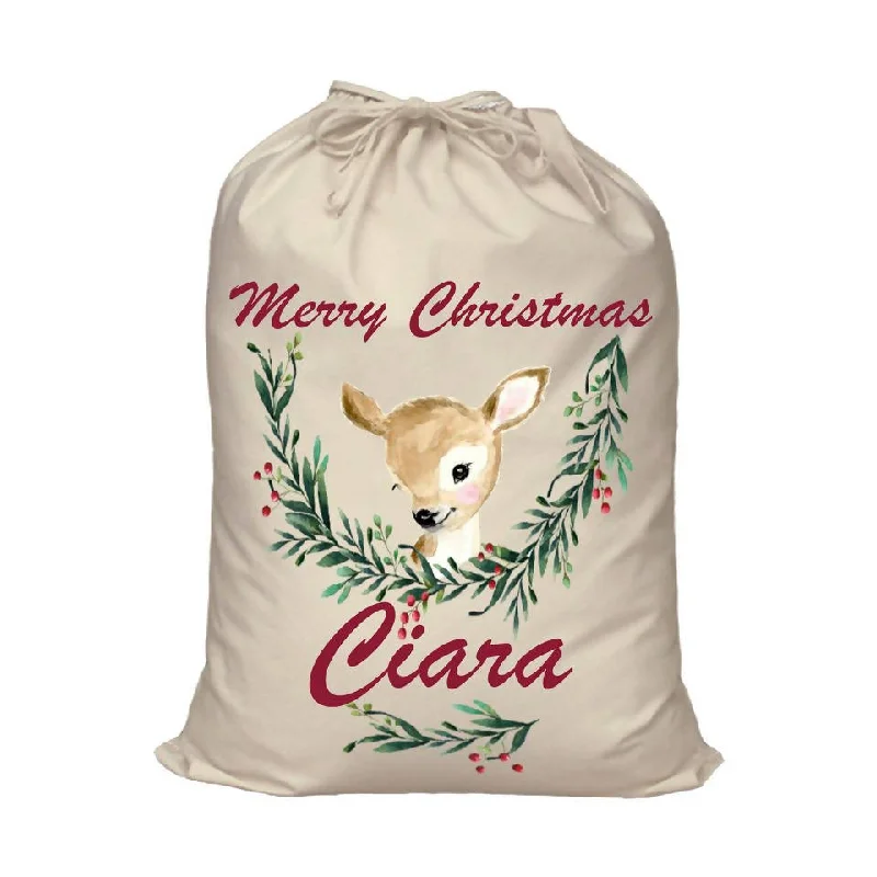 Vintage Deer with Wreath Personalised Santa Sack