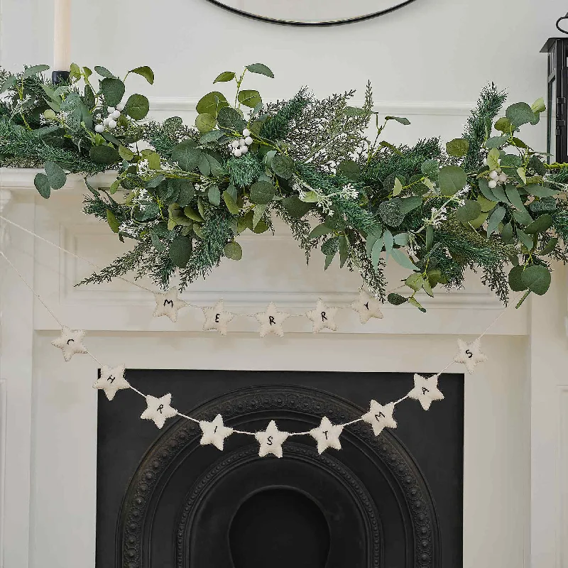 White Christmas Felt White Star Merry Christmas Bunting