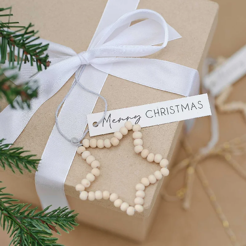 White Christmas Wooden Beaded Star Gift Tags