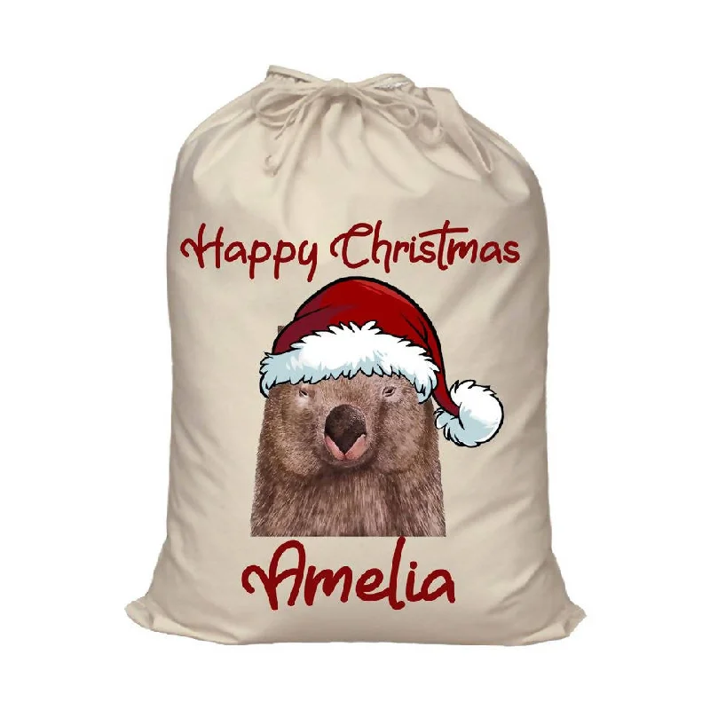 Wombat in Santa Hat Personalised Santa Sack